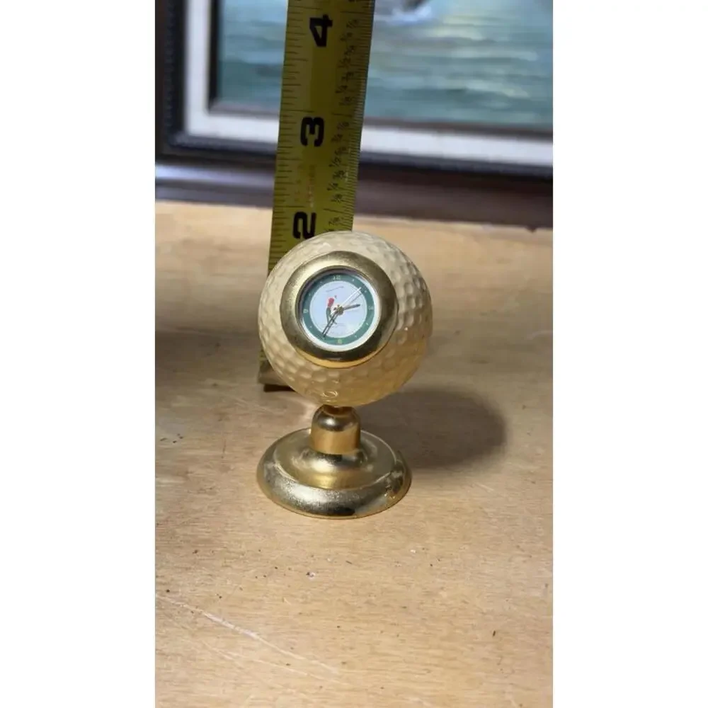 Golf Ball Desk Clock Quartz Vintage Style Brass Tone Table‎ Decor